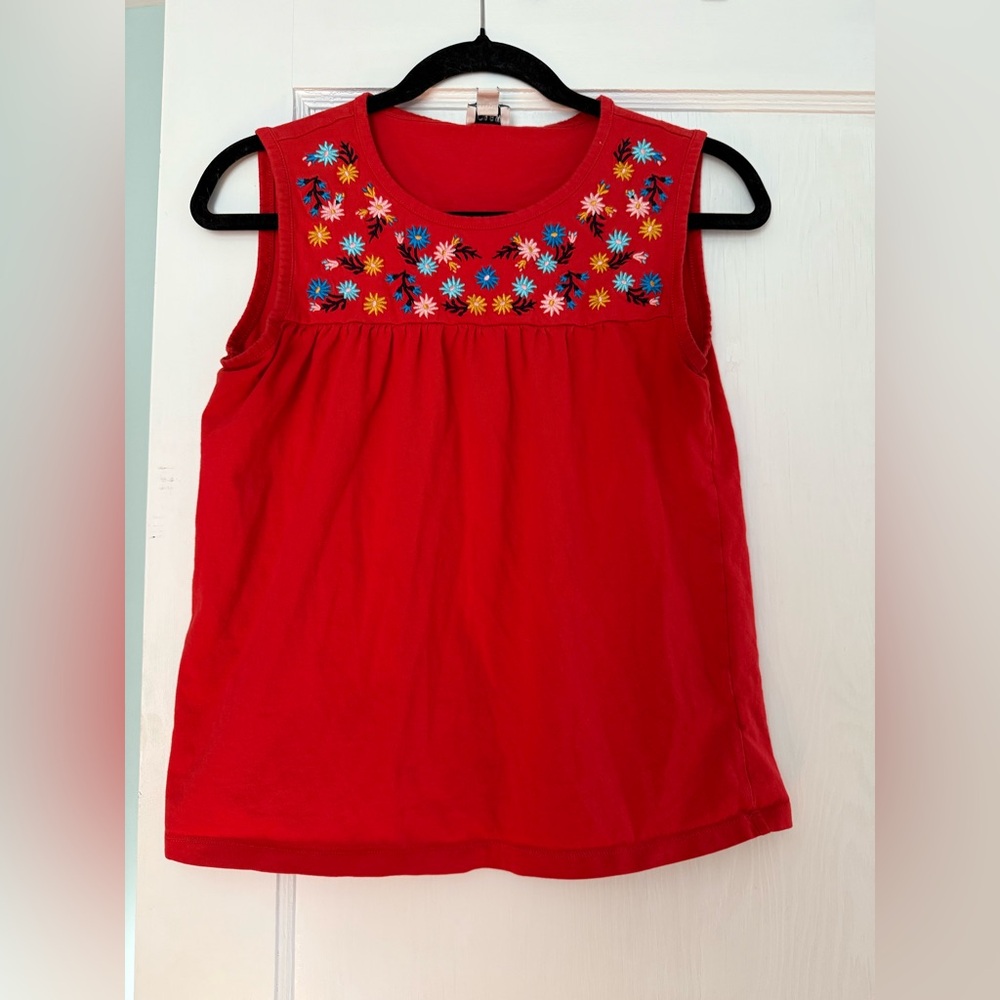 Red Sleeveless Top with Floral Embroidery